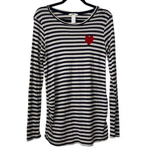 Blue and white striped maternity top heart with red felt heart